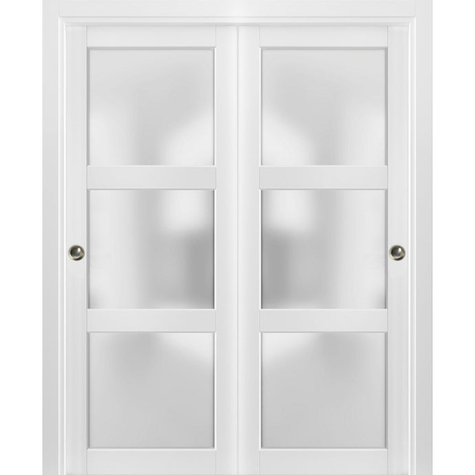 Sliding Closet Bypass Doors Opaque Frosted Glass | Lucia 2552 | White Silk - Home