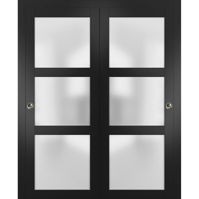 Sliding Closet Bypass Doors Opaque Frosted Glass | Lucia 2552 | Matte Black
