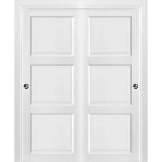 Sliding Closet Bypass Doors with hardware | Lucia 2661 | White Silk - 36’’ x 80’’ (2* 18x80) - Pocket