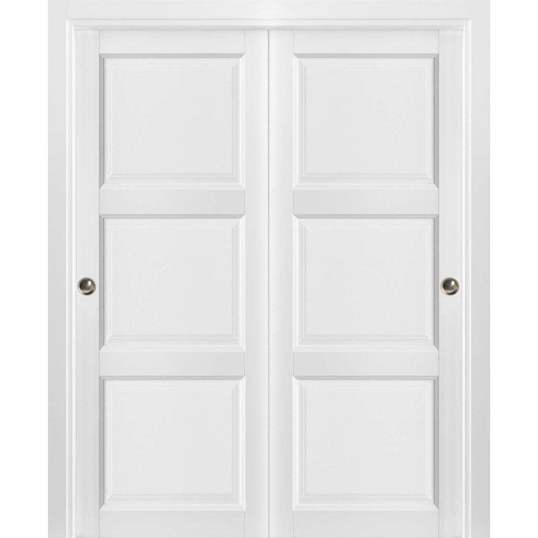 Sliding Closet Bypass Doors with hardware | Lucia 2661 | White Silk - 36’’ x 80’’ (2* 18x80) - Pocket