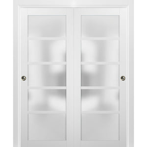 Sliding Closet Bypass Doors Frosted Glass | Lucia 2552 | White Silk - Opaque) 36’’ x 80’’ (2* 18x80)