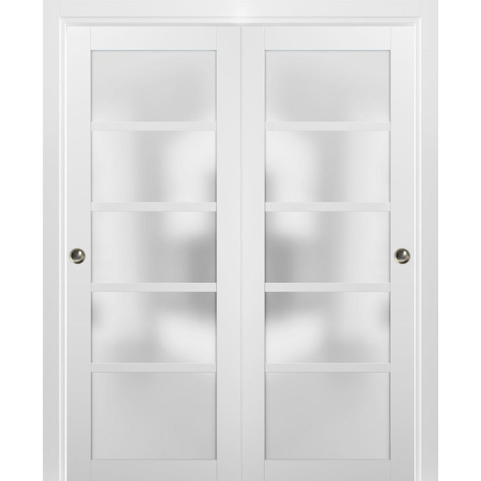 Sliding Closet Bypass Doors Frosted Glass | Lucia 2552 | White Silk - Opaque) 36’’ x 80’’ (2* 18x80)