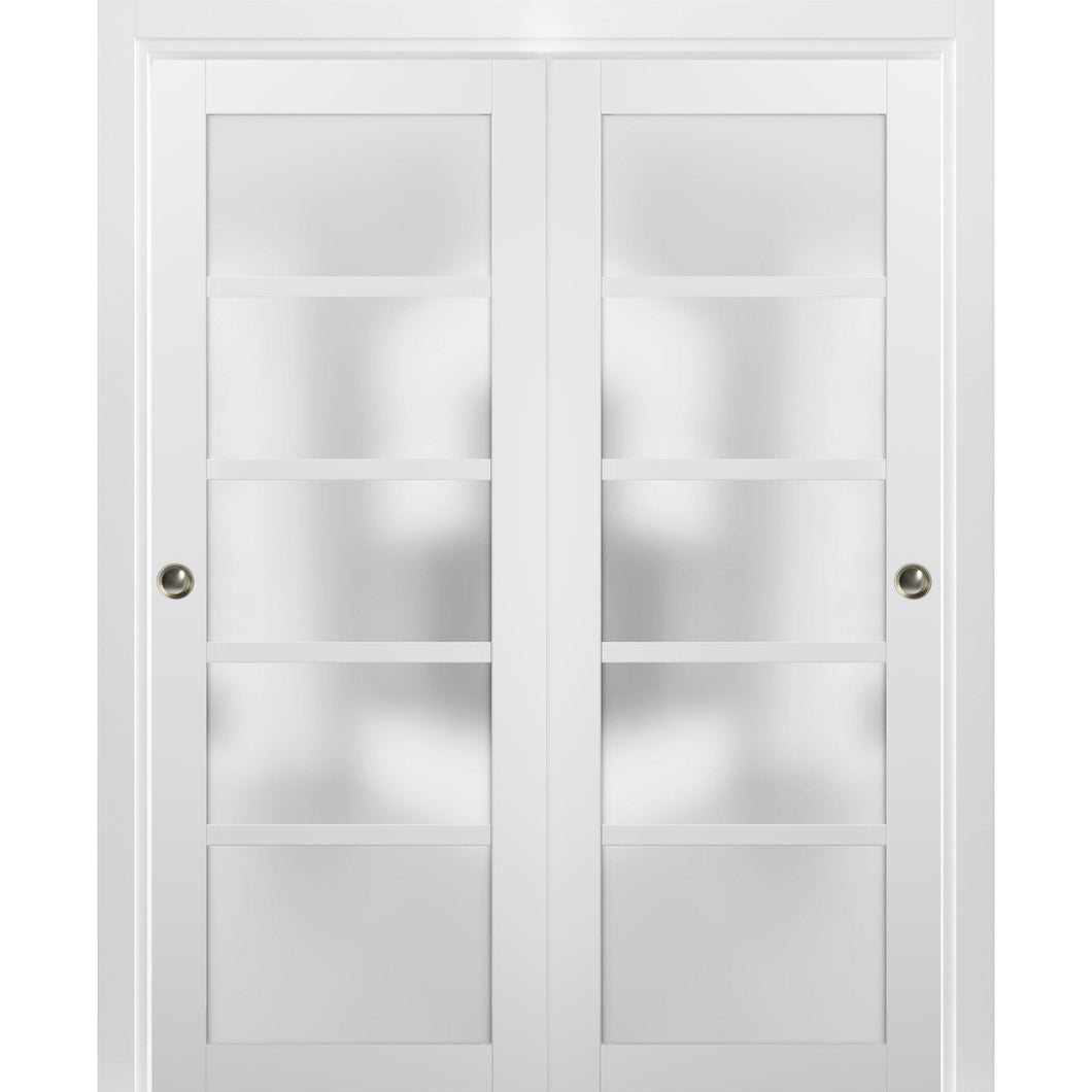 Sliding Closet Bypass Doors Frosted Glass | Lucia 2552 | White Silk - Opaque) 36’’ x 80’’ (2* 18x80)