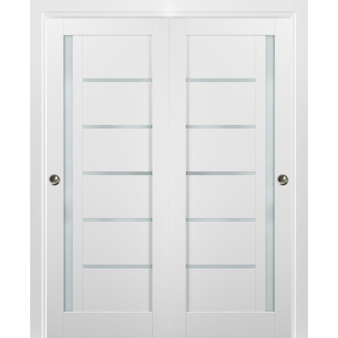 Sliding Closet Bypass Doors | Quadro 4588 | White Silk - Frosted Glass) 36’’ x 80’’ (2* 18x80) - Home