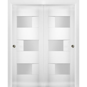 Sliding Closet Opaque Glass Bypass Doors | Sete 6933 | White Silk