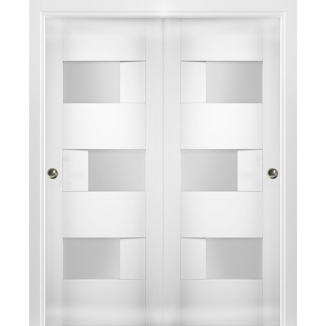 Sliding Closet Opaque Glass Bypass Doors | Sete 6933 | White Silk