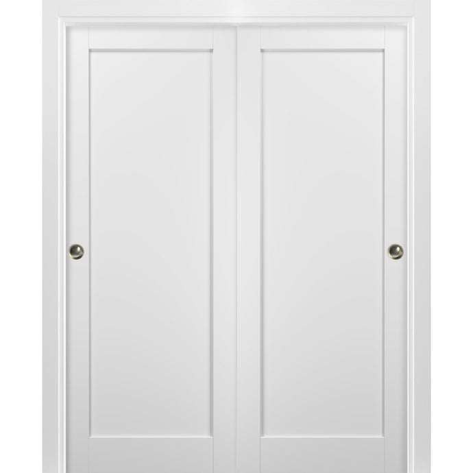 Sliding Closet Bypass Doors with Hardware | Quadro 4111 | White Silk - 36’’ x 80’’ (2* 18x80) - Home