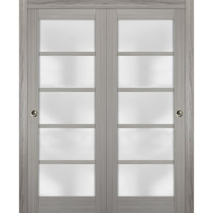 Sliding Closet Frosted Glass Bypass Doors | Quadro 4002 | Grey Ash
