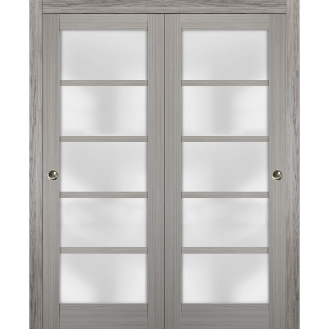 Sliding Closet Frosted Glass Bypass Doors | Quadro 4002 | Grey Ash