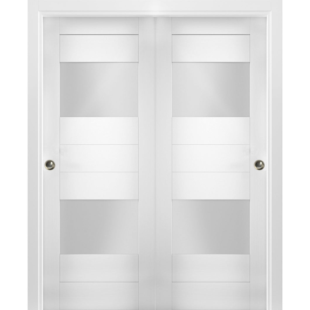 Sliding Closet Opaque Glass Bypass Doors | Sete 6222 | White Silk