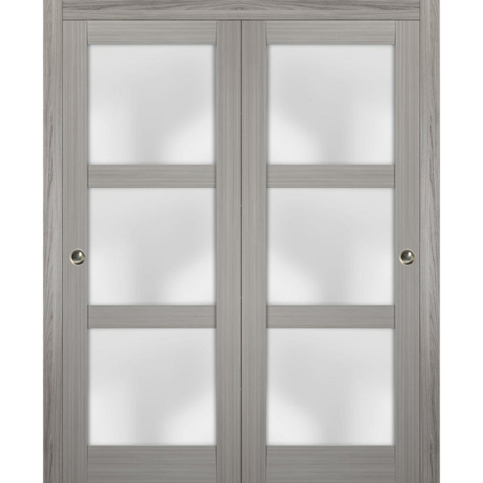 Sliding Closet Bypass Doors Opaque Frosted Glass | Lucia 2552 | Grey Ash