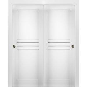 Sliding Closet Bypass Doors | Mela 7444 | White Silk - Matte / 36’’ x 80’’ (2* 18x80) - Home