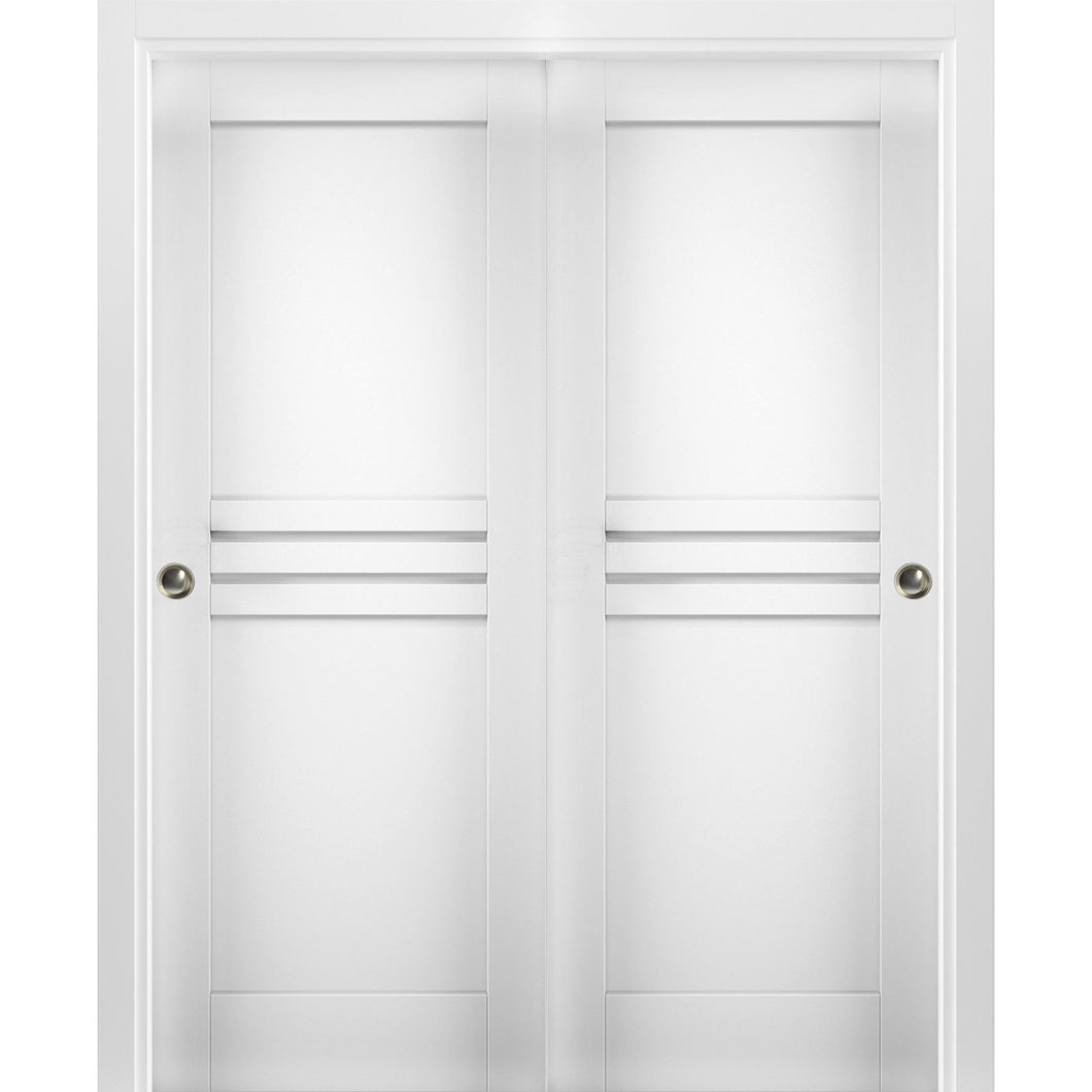 Sliding Closet Bypass Doors | Mela 7444 | White Silk - Matte / 36’’ x 80’’ (2* 18x80) - Home