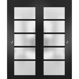 Sliding Closet Frosted Glass Bypass Doors | Quadro 4002 | Black Matte