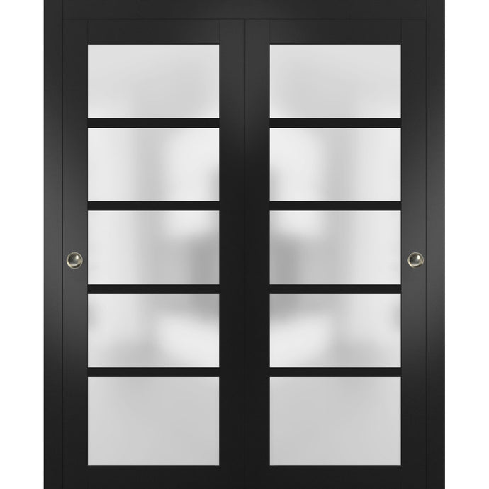 Sliding Closet Frosted Glass Bypass Doors | Quadro 4002 | Black Matte