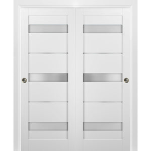 Sliding Closet Bypass Doors Frosted Glass | Quadro 4055 | White Silk