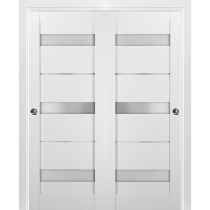 Sliding Closet Bypass Doors Frosted Glass | Quadro 4055 | White Silk - 36’’ x 80’’ (2* 18x80) - Home