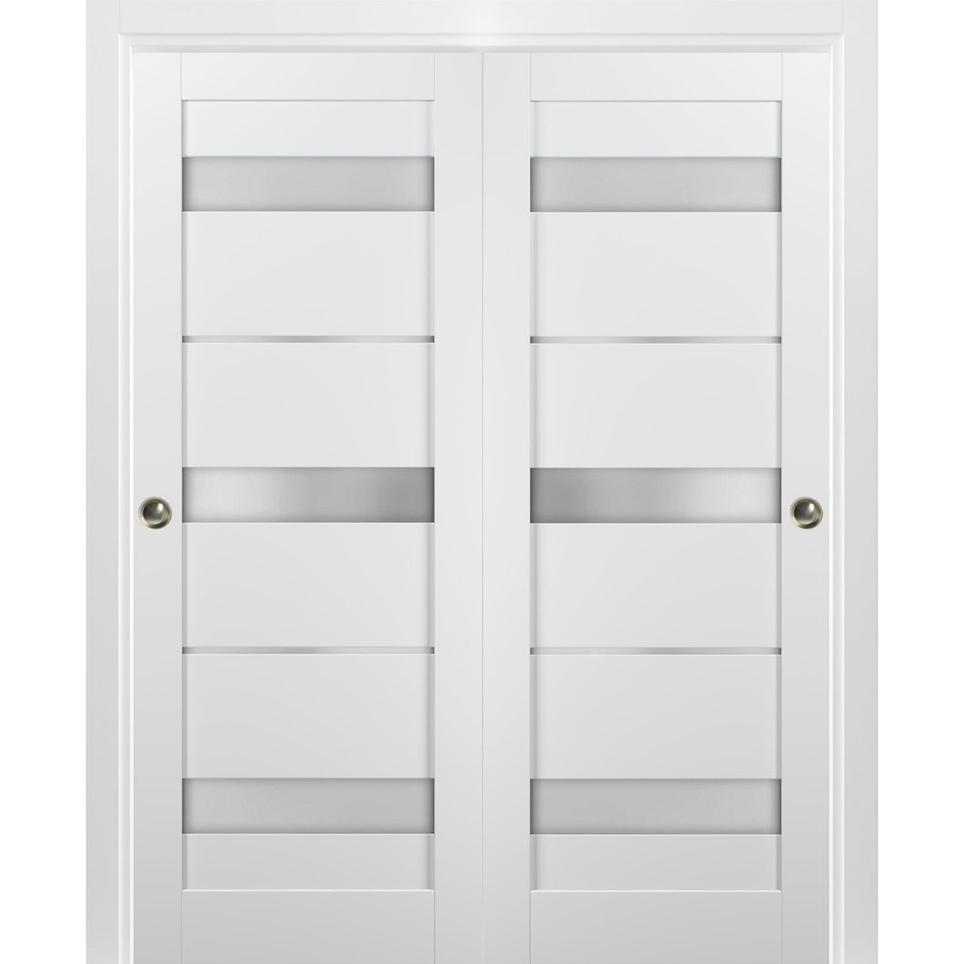 Sliding Closet Bypass Doors Frosted Glass | Quadro 4055 | White Silk