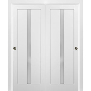 Sliding Closet Bypass Doors Frosted Opaque Glass | Quadro 4112 | White Silk - 36’’ x 80’’ (2* 18x80) - Home