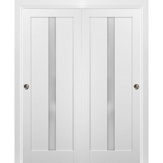 Sliding Closet Bypass Doors Frosted Opaque Glass | Quadro 4112 | White Silk - 36’’ x 80’’ (2* 18x80) - Home