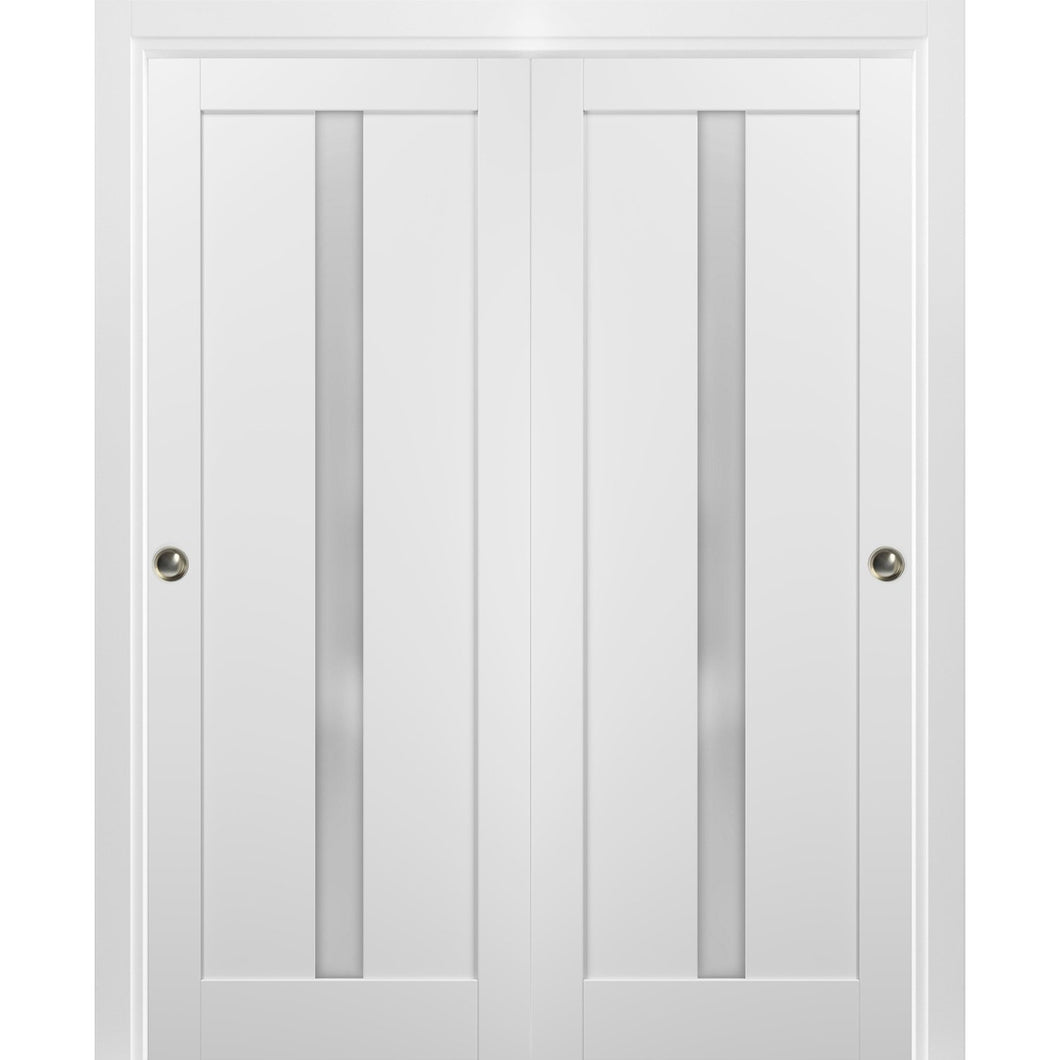 Sliding Closet Bypass Doors Frosted Opaque Glass | Quadro 4112 | White Silk - 36’’ x 80’’ (2* 18x80) - Home