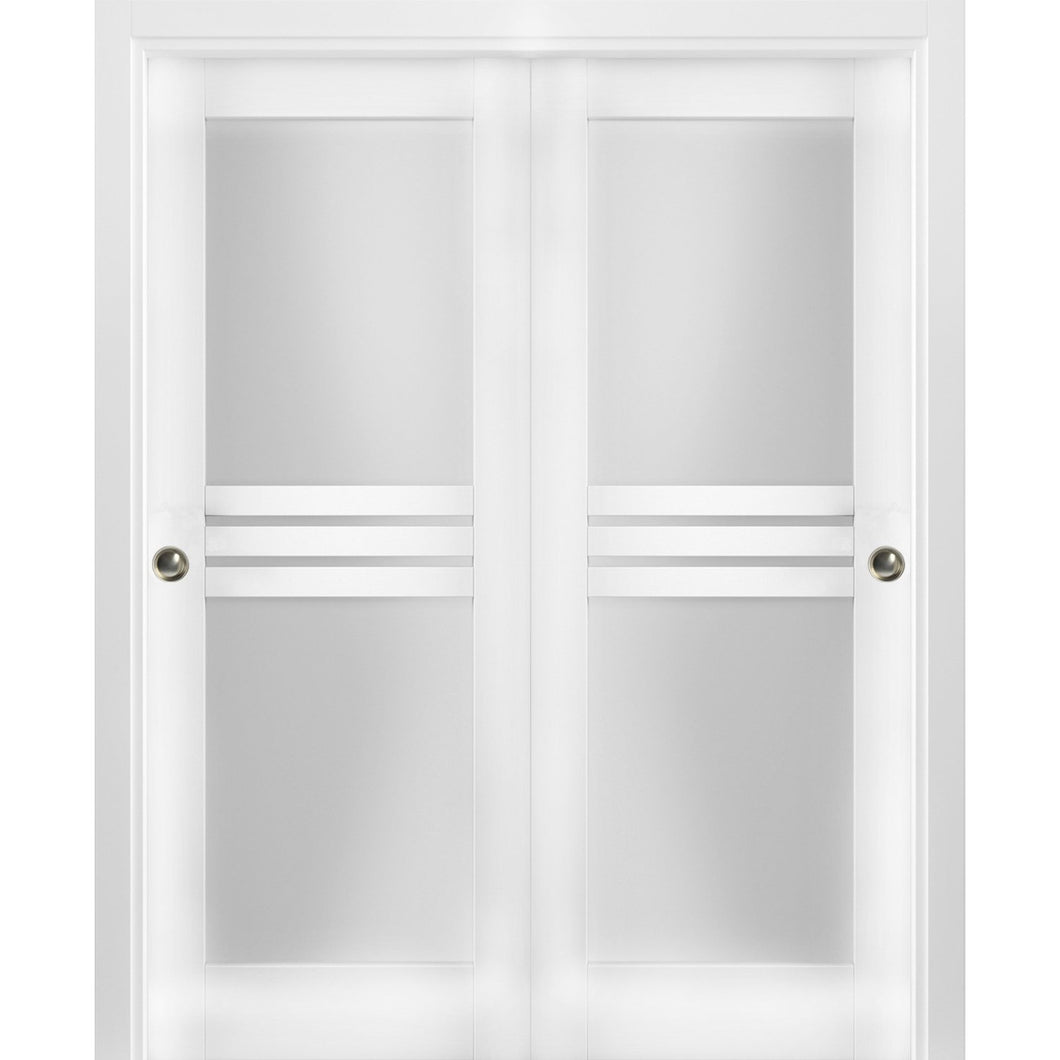 Sliding Closet Opaque Glass Bypass Doors | Mela 7222 | White Silk