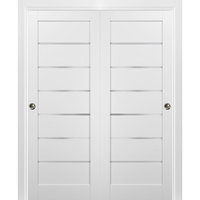 Sliding Closet Bypass Doors Frosted Opaque Glass | Quadro 4117 | White Silk