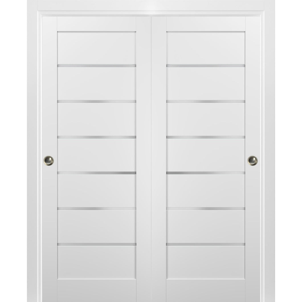 Sliding Closet Bypass Doors Frosted Opaque Glass | Quadro 4117 | White Silk