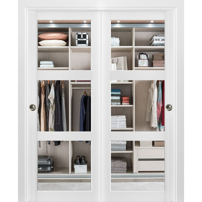 Sliding Closet 3 Lites Bypass Doors | Lucia 2555 | White Silk - Clear Glass) 36’’ x 80’’ (2* 18x80) - Home