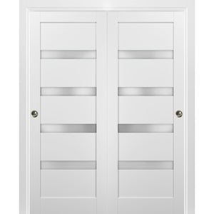 Sliding Closet Bypass Doors Frosted Opaque Glass | Quadro 4113 | White Silk - Home