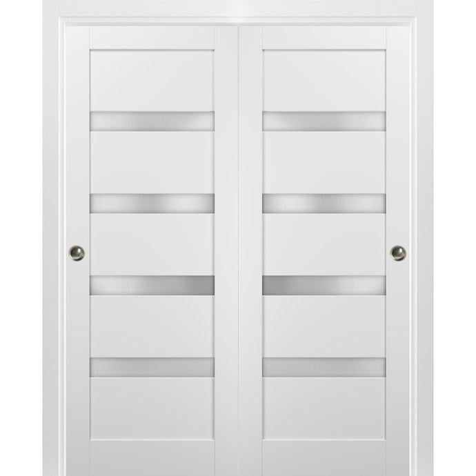 Sliding Closet Bypass Doors Frosted Opaque Glass | Quadro 4113 | White Silk - Home