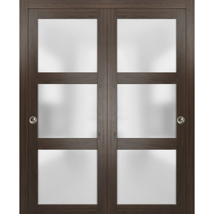 Sliding Closet Bypass Doors Opaque Frosted Glass | Lucia 2552 | Chocolate Ash - Home