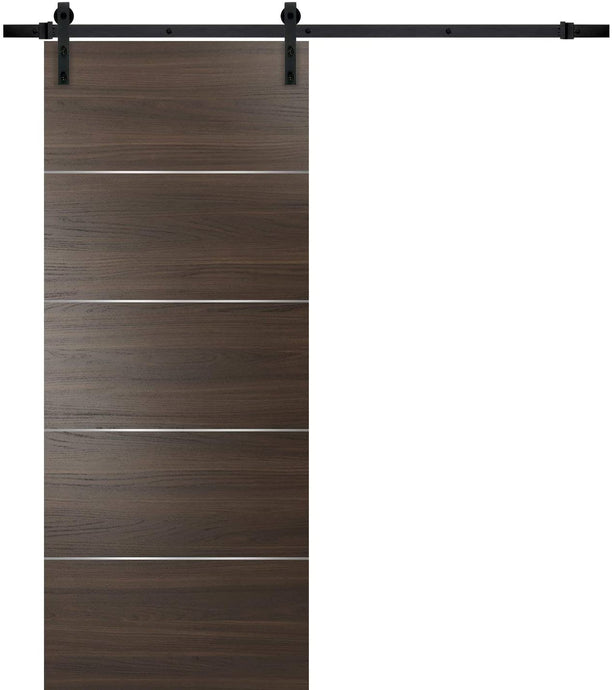 Sliding Barn Door with Hardware | Planum 0020 | Chocolate Ash - 6 ft Railing) Black Rail / 18’’ x 80’’ - Home Doors