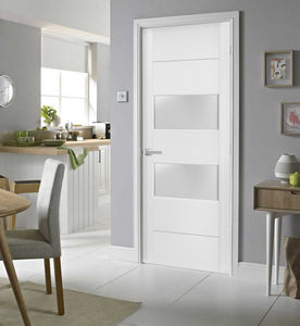 Solid French Door Frosted Glass 2 lites | Lucia 4010 | White Silk - Home Doors