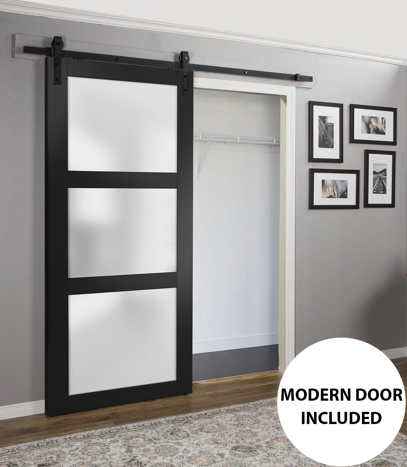  ARKHJEM Double 30''x84'' Frosted Glass Barn Door x 2