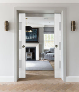 Sliding French Double Pocket Doors Opaque Glass | Sete 6003 | White Silk - Home