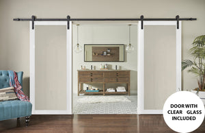 Sturdy Double Barn Door with Clear Glass | Lucia 2166 | White Silk - Home Doors