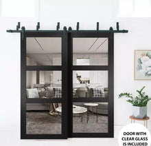 Load image into Gallery viewer, Sliding Closet 3 Lites Barn Bypass Doors Clear Glass | Lucia 2555 | Matte Black