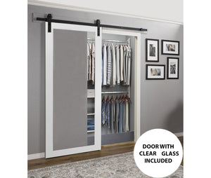 Sturdy Barn Door Clear Tempered Glass | Lucia 2166 | White Silk - Home Doors