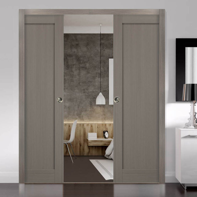 French Double Pocket Doors | Quadro 4111 | Grey Ash - Home