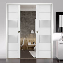 Load image into Gallery viewer, Sliding French Double Pocket Doors Frosted Glass | Lucia 4010 | White Silk