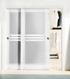 Sliding French Double Pocket Doors Opaque Glass | Mela 7222 | White Silk