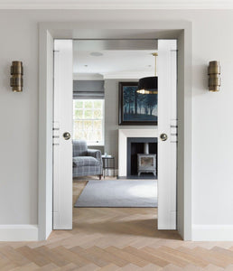 Sliding French Double Pocket Doors | Mela 7444 | White Silk - Home