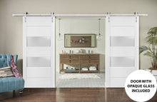 Load image into Gallery viewer, Sturdy Double Barn Door with 2 Lites | Lucia 4010 | White Silk - Home Doors