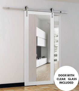 Sturdy Barn Door Clear Tempered Glass | Lucia 2166 | White Silk - Home Doors