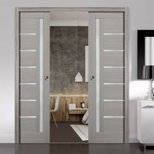 Load image into Gallery viewer, Sliding French Double Pocket Doors Frosted Glass | Quadro 4088 | Grey Ash