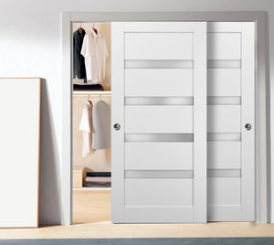 Sliding Closet Bypass Doors Frosted Opaque Glass | Quadro 4113 | White Silk - 36’’ x 80’’ (2* 18x80) - Home