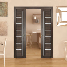 Load image into Gallery viewer, Sliding French Double Pocket Doors Frosted Glass | Quadro 4088 | Chocolate Ash