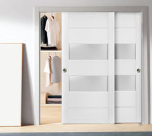 Load image into Gallery viewer, Sliding Closet Frosted Glass 2 Lites Bypass Doors | Lucia 4010 | White Silk