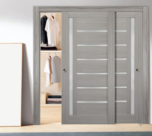 Sliding Closet Frosted Glass Bypass Doors | Quadro 4088 | Grey Ash